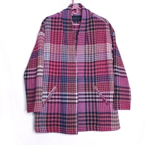 Rachel Zoe Pink Plaid Tweed Wool Blend Oversized Jacket Women's Size Medium - Picture 1 of 8